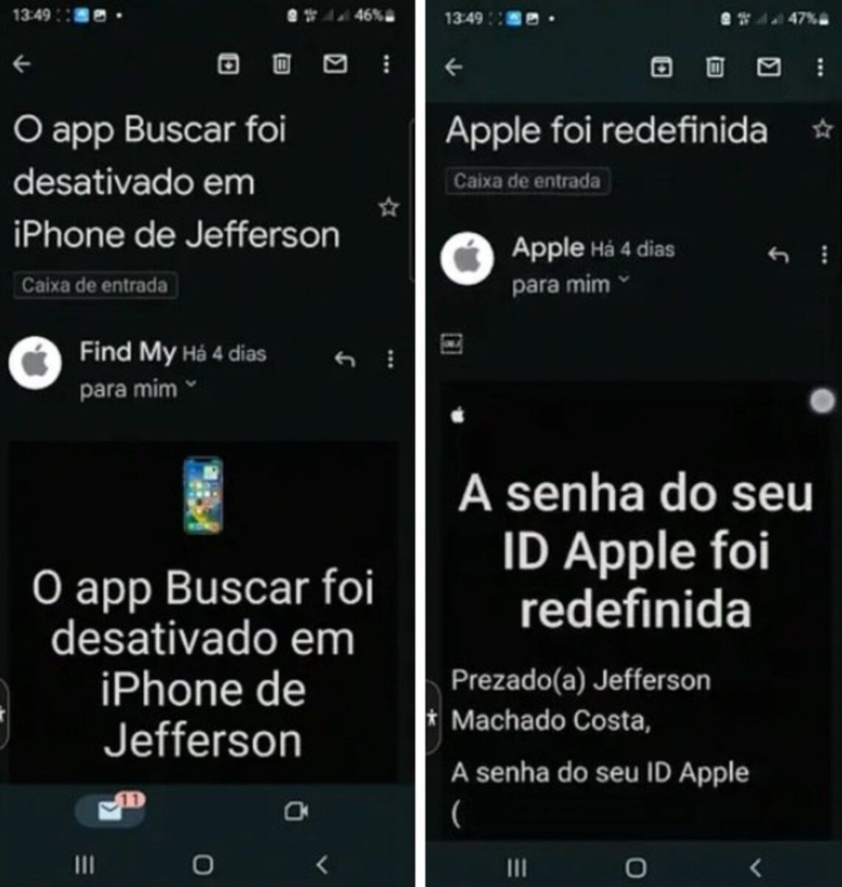 Bruno de Souza Rodrigues, amigo de Jeff, confessou à Delegacia de Descoberta de Paradeiros (DDPA) que manteve o contato com a mãe pelo celular da vítima. Ele também publicou fotos e textos no Instagram de Jefferson para tentar despistar as autoridades e a família.