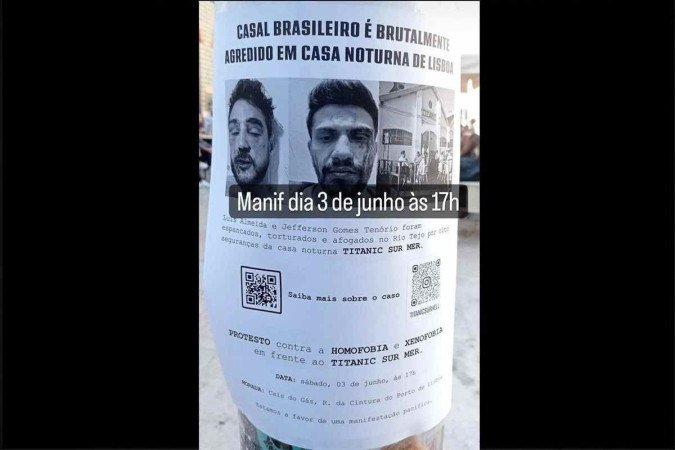Manifestação em Portugal contra agressão a brasileiros - (crédito: Reprodução/Instagram/redeapoiomutuo) Manifestação em Portugal contra agressão a brasileiros - (crédito: Reprodução/Instagram/redeapoiomutuo)
