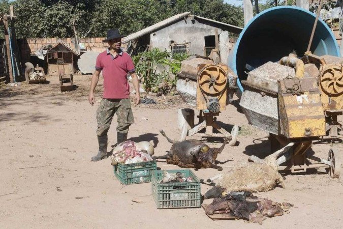  07/06/2023 Credito: Ed Alves/CB/DA.Press. Cidades. Moradores de Valparaíso tomam susto após onça matar animais na região. Pela manhã, os caseiros do lote encontraram as 14 ovelhas mortas. Na foto Carlos Alberto de Sousa. 