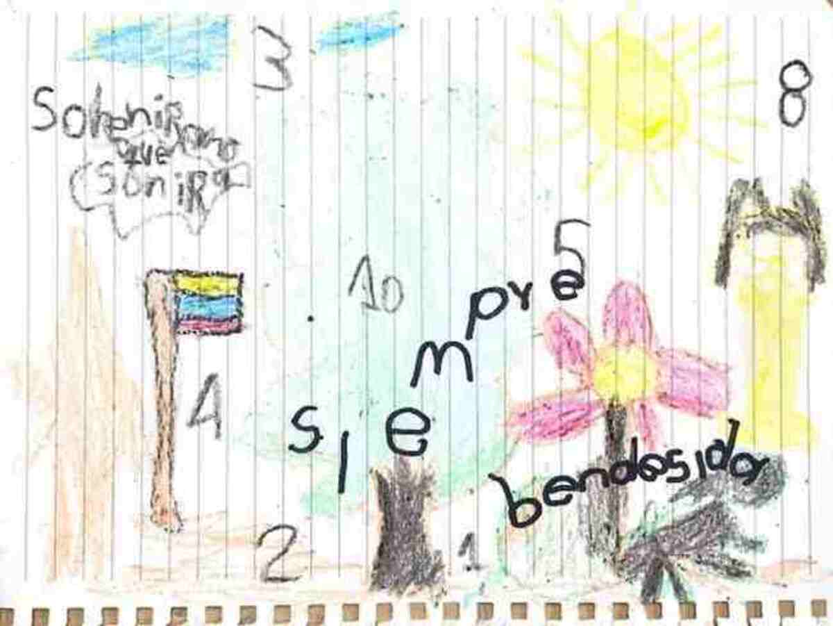 Desenho de crianças que foram encontradas na selva amazônica colombiana