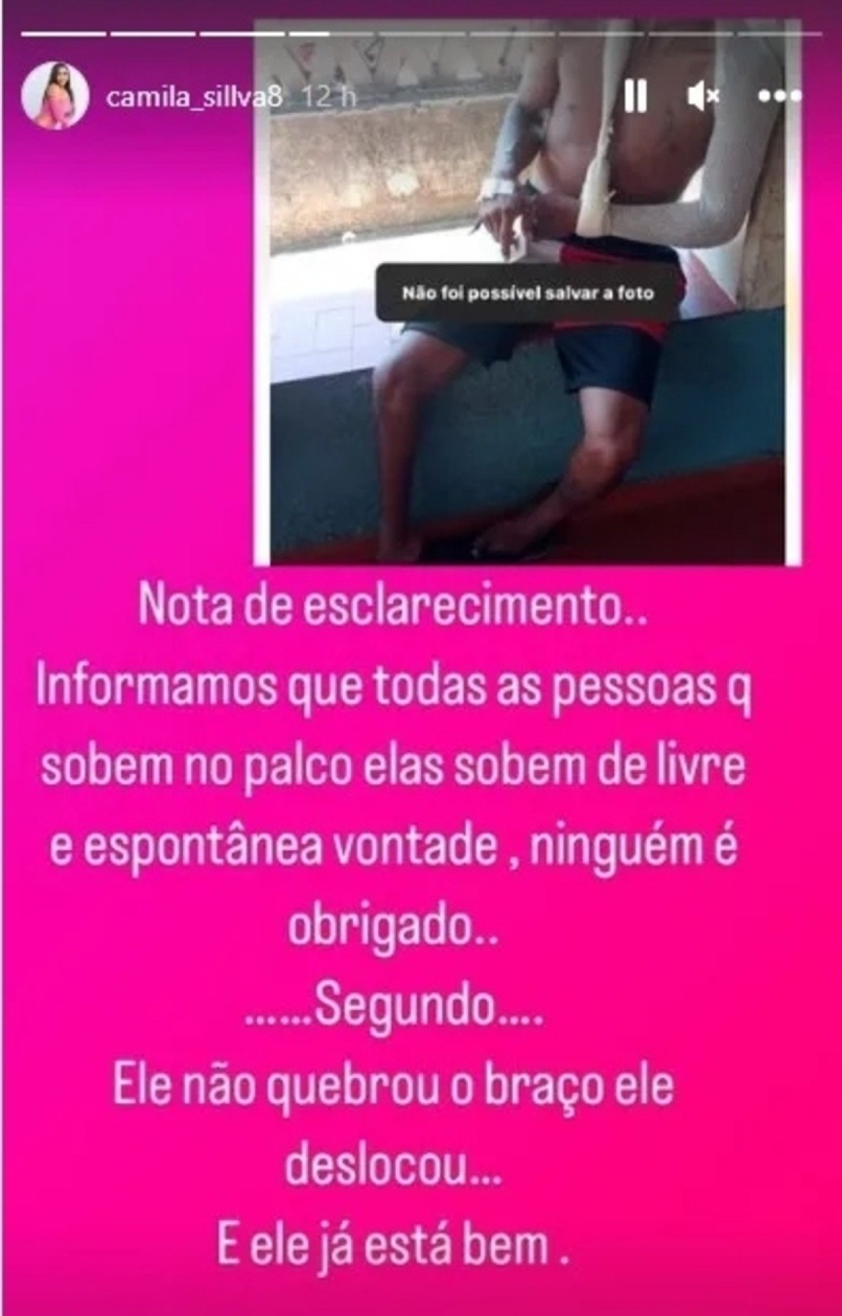 Camila Silva publica nota de esclarecimento sobre o incidente