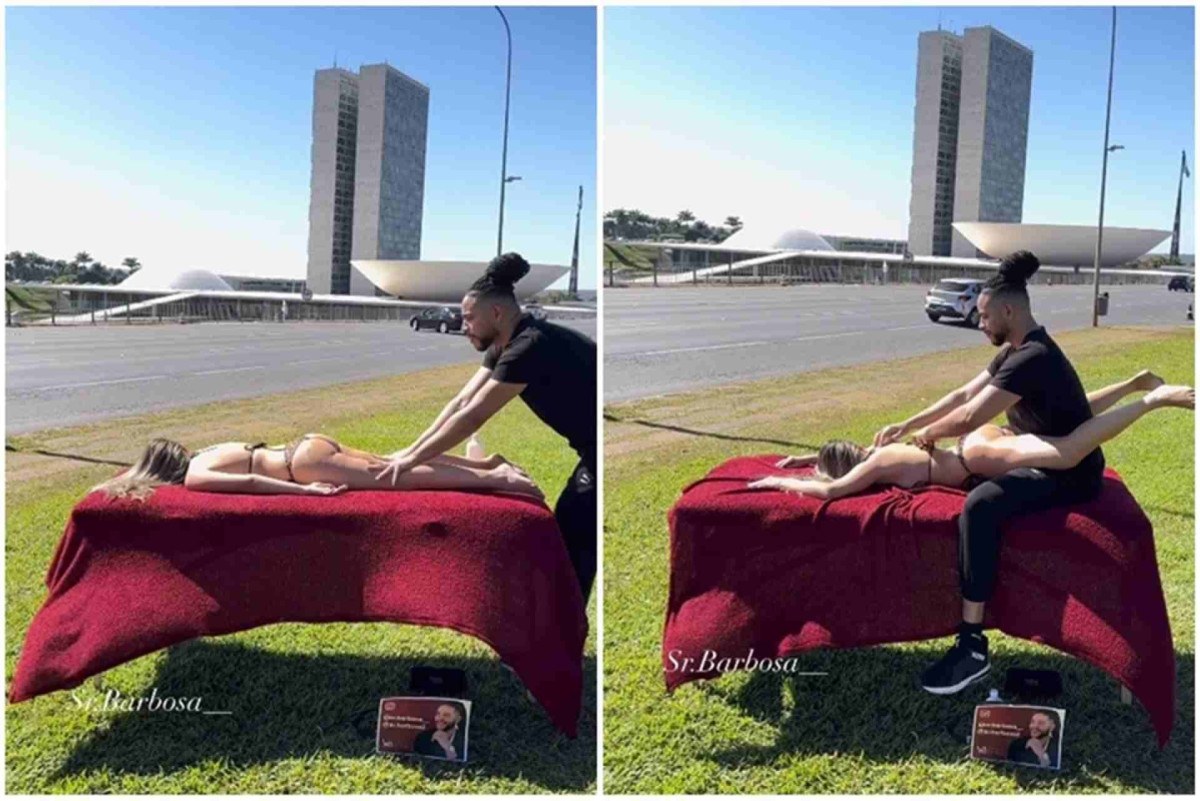 Homem viraliza com massagem em frente ao Congresso: 