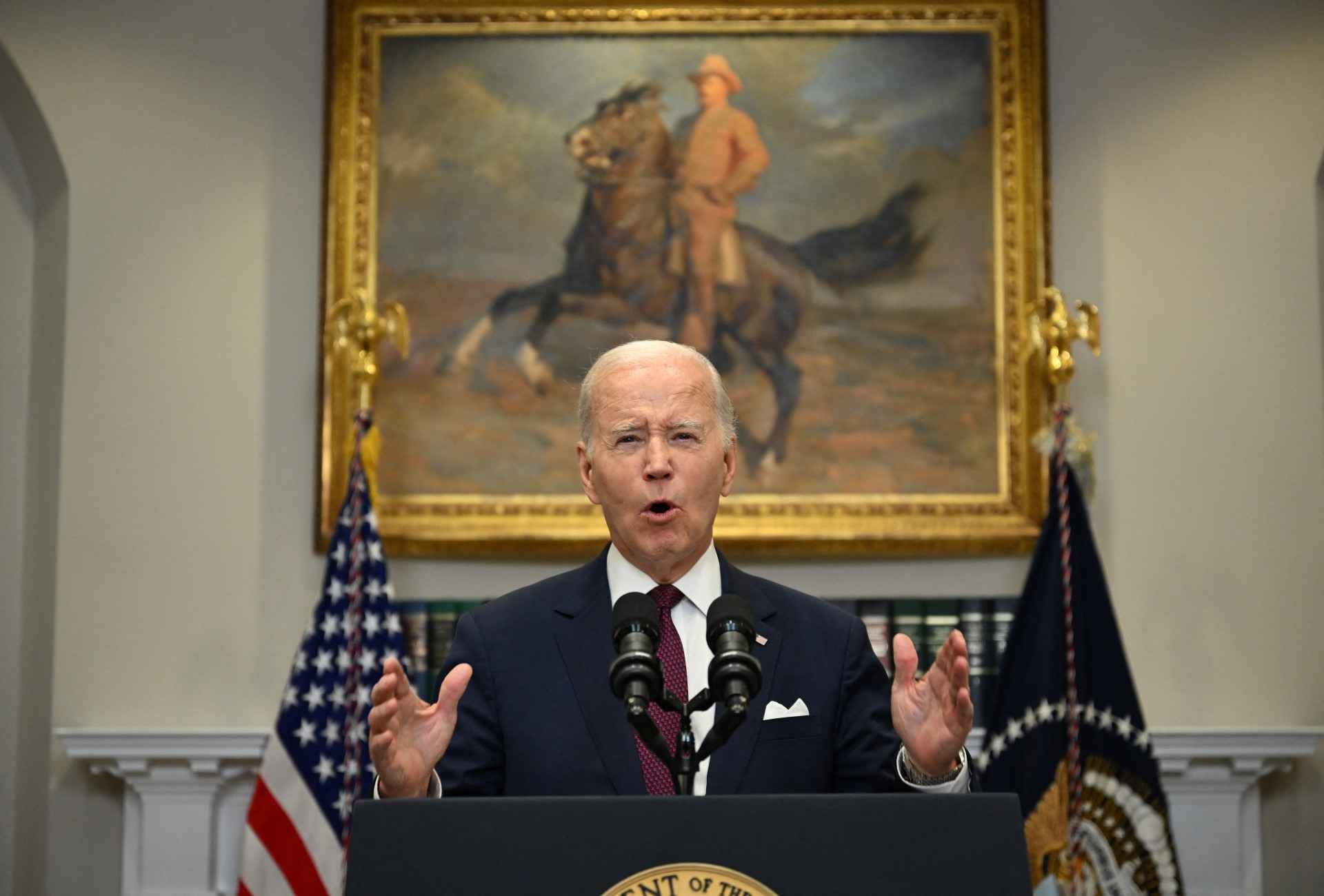 US President Joe Biden speaks about the US Supreme Court?s decision on affirmative action, in the Roosevelt Room of the White House in Washington, DC, on June 29, 2023. Biden on Thursday said he "strongly" disagreed with the US Supreme Court's ruling banning the use of race and ethnicity in university admission decisions. The ruling "walked away from decades of precedent," he added. (Photo by Jim WATSON / AFP)       