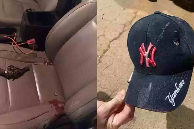 Boné que o bandido usava na hora da perseguição policial ficou furado por causa dos projéteis -  (crédito: Reprodução PMMG)