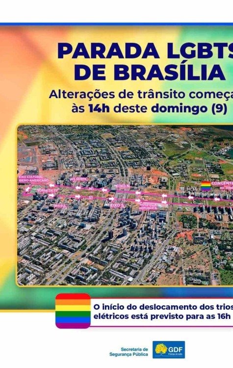 Trânsito na Esplanada será modificado para a 24ª Parada do Orgulho LGBTQIA+ deste domingo