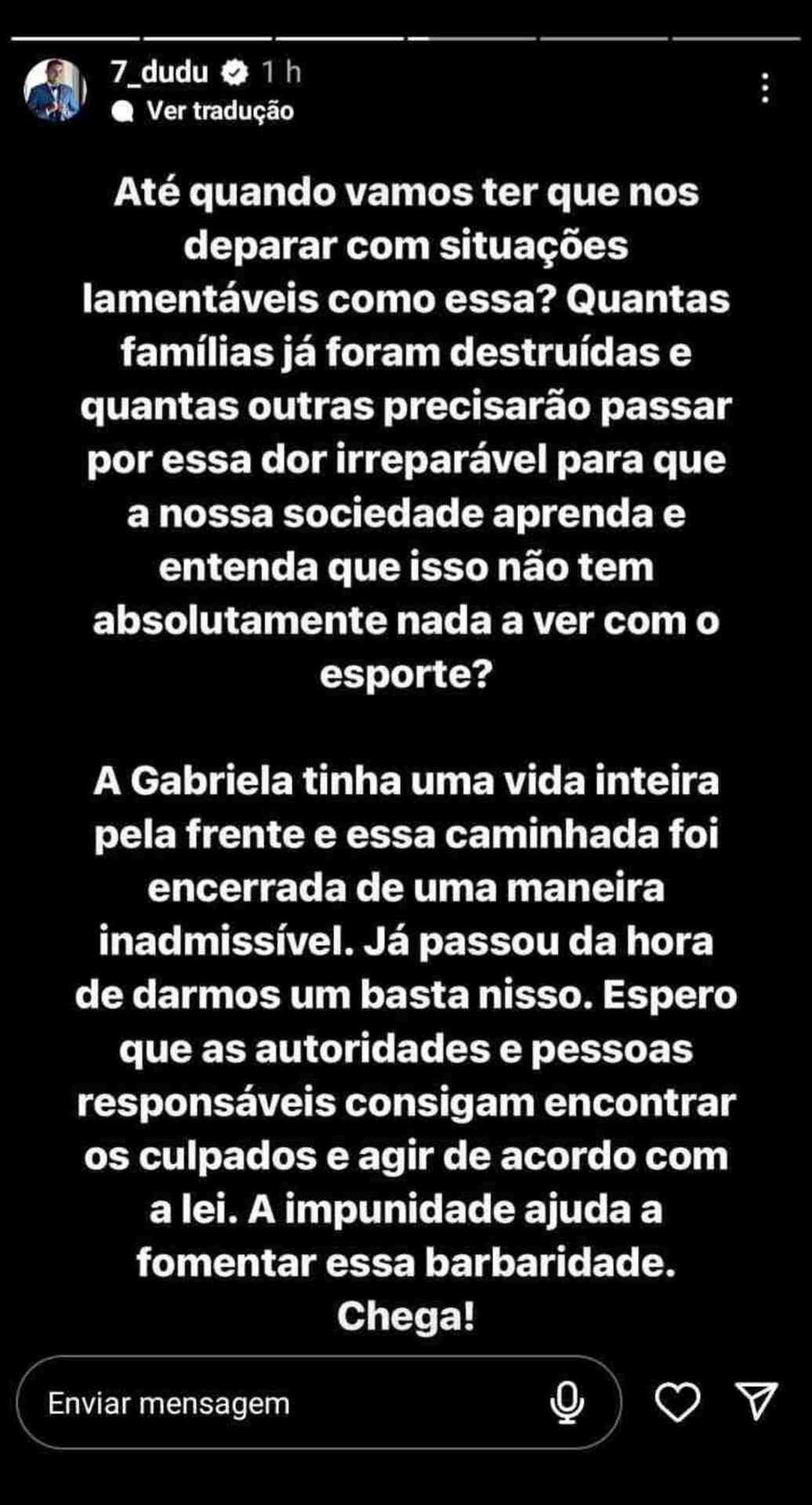 O atacante Dudu lamenta a morte da torcedora Gabriela Anelli, do Palmeiras, após confusão no último sábado (8/7), fora do Allianz Parque, durante jogo do Brasileirão