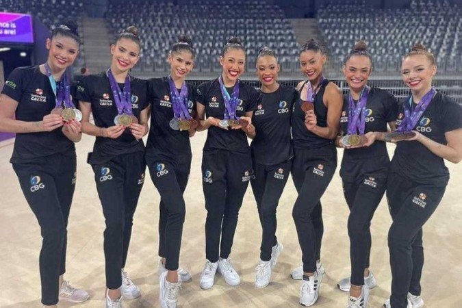Equipe de ginástica rítmica brasileira fez história no fim de semana - (crédito: Instagram CBG/Divulgação) Equipe de ginástica rítmica brasileira fez história no fim de semana - (crédito: Instagram CBG/Divulgação)