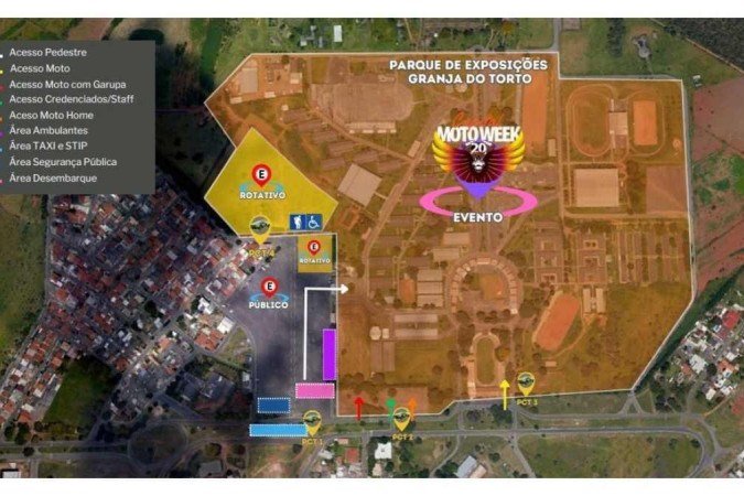 Mapa das operações especiais de trânsito no Parque de Exposições da Granja do Torto - (crédito: Divulga??o/Detran-DF) Mapa das operações especiais de trânsito no Parque de Exposições da Granja do Torto - (crédito: Divulga??o/Detran-DF)