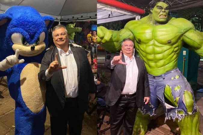 Dino explica a foto com heróis fazendo o L: 'Até o Sonic' - (crédito: EM Política) Dino explica a foto com heróis fazendo o L: 'Até o Sonic' - (crédito: EM Política)