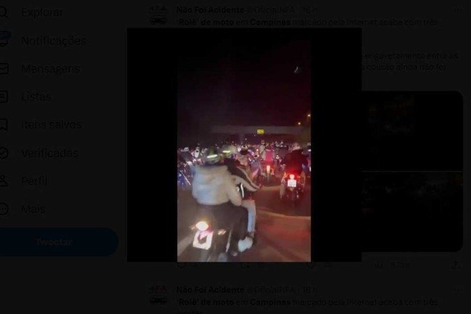 O encontro dos 200 motociclistas foi organizado pelas redes sociais -  (crédito: Reprodução/Twitter/@OficialNFA)