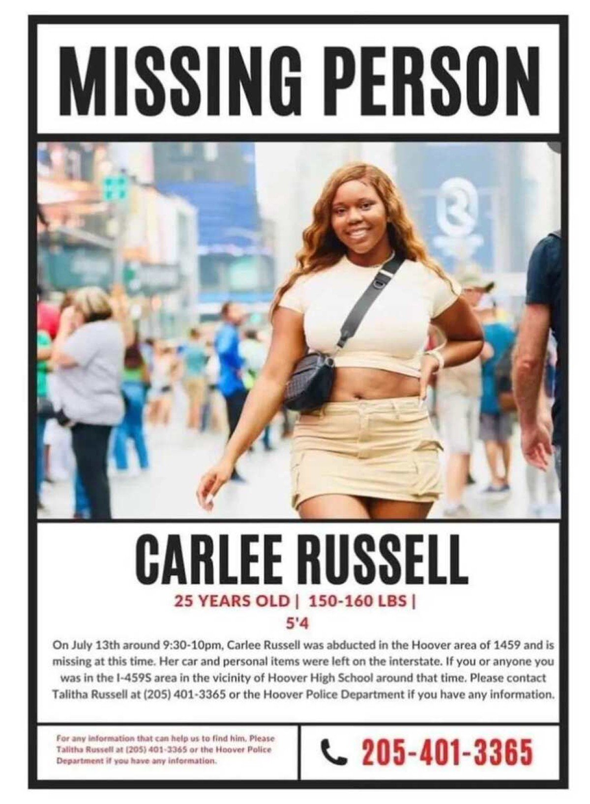 A enfermeira americana Carlethia "Carlee" Nichole Russel, que ficou dois dias desaparecida