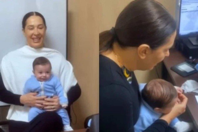 Claudia Raia com Luca vestido em uma roupinha azul - (crédito: Reprodução/Instagram) Claudia Raia com Luca vestido em uma roupinha azul - (crédito: Reprodução/Instagram)