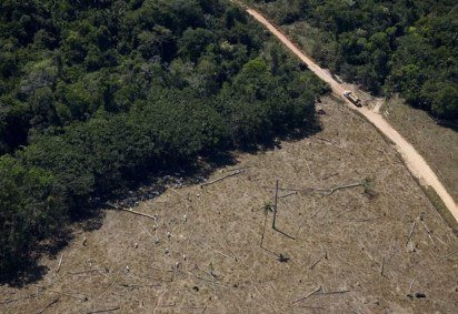 Área desmatada na Amazônia: Proposta que tramita no Congresso abre brechas para isenção de análise prévia de licenciamento, especialistas veem texto com preocupação -  (crédito: Daniel Beltra/Greenpeace)