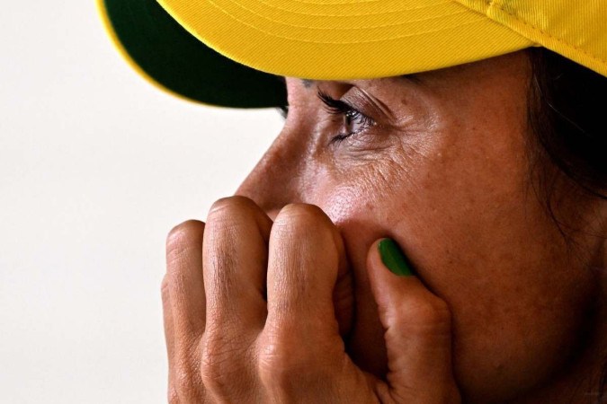 Marta chora na entrevista coletiva antes da partida contra a Jamaica ao falar sobre legado e a possibilidade de ser a última partida dela Copas -  (crédito: William WEST / AFP)       )
