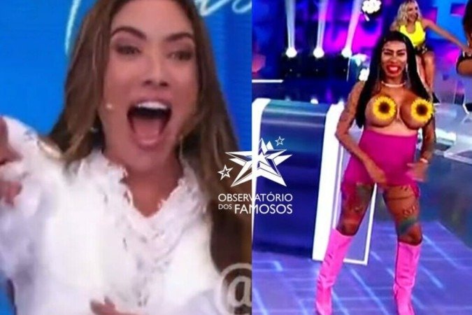 Inês Brasil surpreende Patrícia Abranavel ao mostrar seios no Programa Silvio Santos -  (crédito: Reprodução/ SBT )