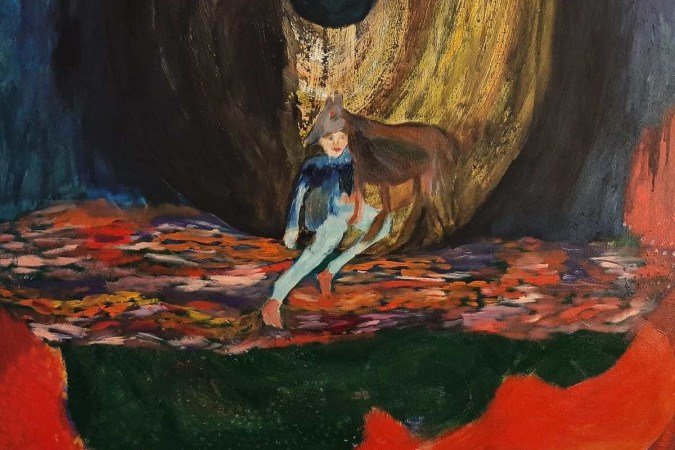 A pintura em acrílico sobre tela Uiva o lobo na floresta, de Pedro Gandra, está na exposição Pot-Pourri - (crédito: Pedro Gandra) A pintura em acrílico sobre tela Uiva o lobo na floresta, de Pedro Gandra, está na exposição Pot-Pourri - (crédito: Pedro Gandra)