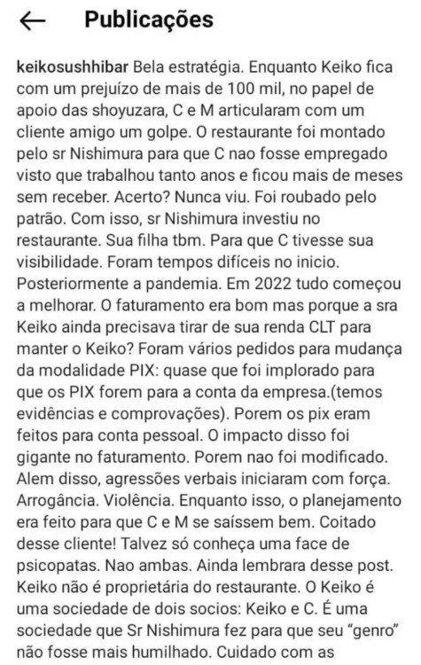 O restaurante teria fechado por um suposto golpe aplicado entre sócios e um cliente do restaurante. 