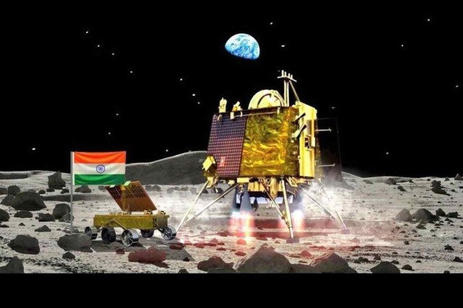 O pouso da sonda indiana em solo lunar foi bem-sucedido - (crédito: Reprodução/Twitter/@spacetoday1) O pouso da sonda indiana em solo lunar foi bem-sucedido - (crédito: Reprodução/Twitter/@spacetoday1)