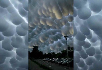 Vídeo flagra raro fenômeno meteorológico de nuvens mammatus na China -  (crédito: Reprodução/Redes Sociais)