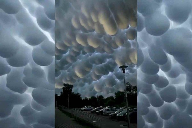 Vídeo flagra raro fenômeno meteorológico de nuvens mammatus na China - (crédito: Reprodução/Redes Sociais) Vídeo flagra raro fenômeno meteorológico de nuvens mammatus na China - (crédito: Reprodução/Redes Sociais)