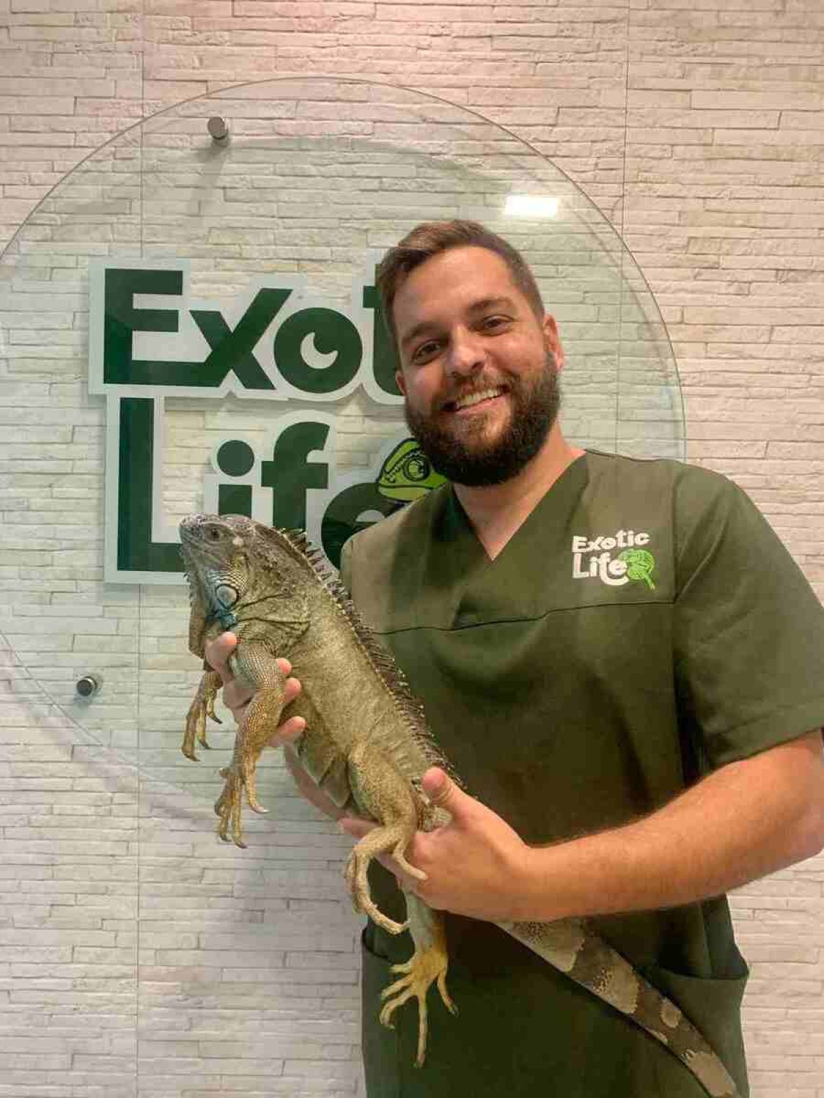 O médico veterinário especializado em animais silvestres Matheus Rabello segurando uma iguana 