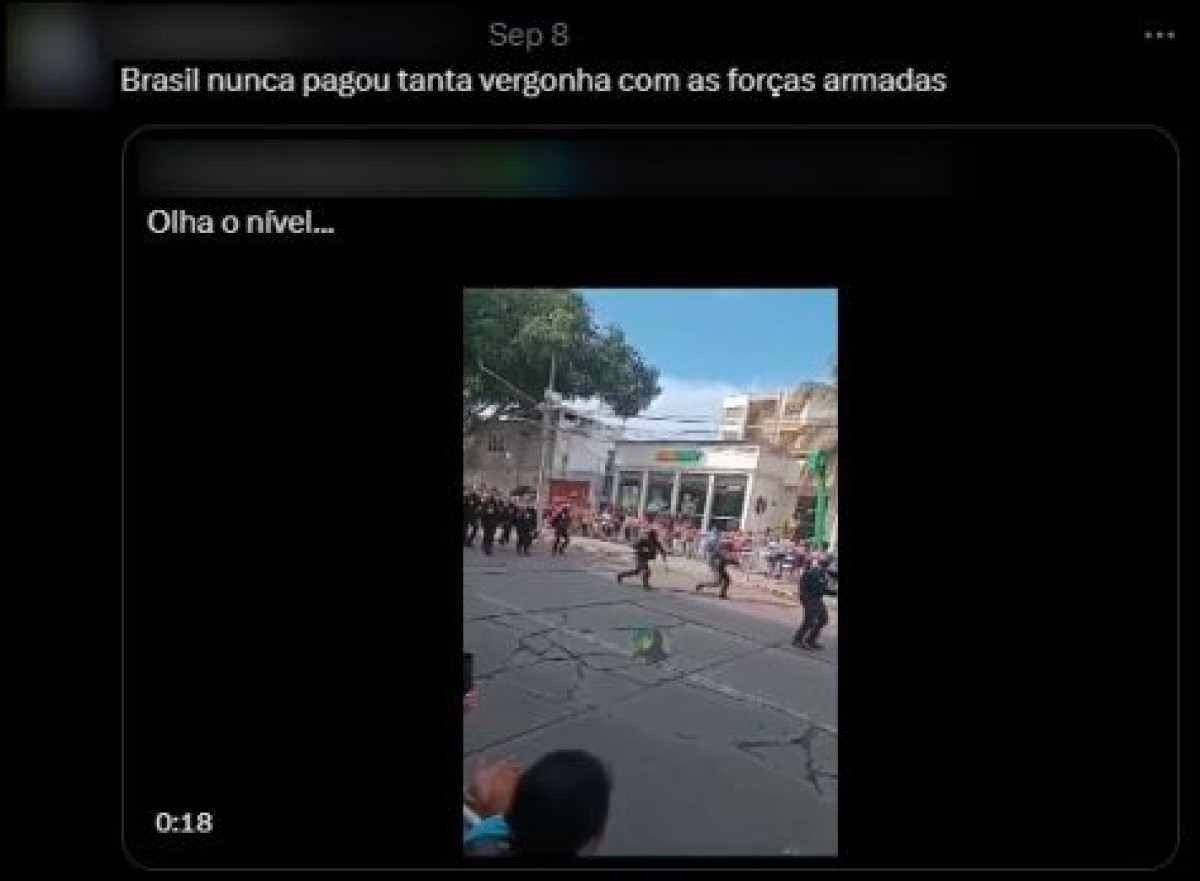 O vídeo compartilhado por perfis associados à direita nas redes sociais logo após os desfiles de 7 de setembro.