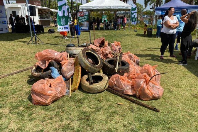 Pneus, cones, pedaços de madeira e outros itens foram recolhidos