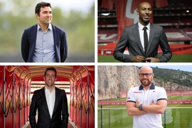Deco, Luisão, Edu Gaspar e Thiago Scuro são os gestores brasileiros em grandes clubes da Europa - (crédito: Divulgação/Clubes e Pau Barreta/AFP) Deco, Luisão, Edu Gaspar e Thiago Scuro são os gestores brasileiros em grandes clubes da Europa - (crédito: Divulgação/Clubes e Pau Barreta/AFP)