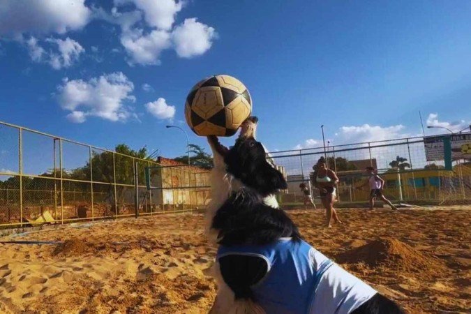 Floki começou a treinar com um balão e só depois de alguns meses foi para a bola de futevôlei. 