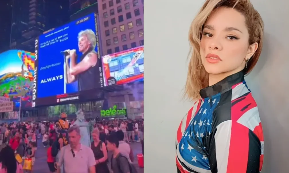 Fã investe mais de R$ 8 mil para divulgar clipes de Bon Jovi em telão na Times Square: ‘Melhor banda de rock’ - (crédito: Instagram/ reprodução) Fã investe mais de R$ 8 mil para divulgar clipes de Bon Jovi em telão na Times Square: ‘Melhor banda de rock’ - (crédito: Instagram/ reprodução)