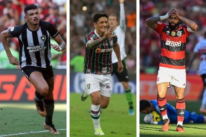 Tiquinho Soares, Germán Cano e Gabriel Barbosa são as referências de Botafogo, Fluminense e Flamengo - (crédito: Vitor Silva/Botafogo, Marcelo Gonçalves/Fluminense e Mauro Pimentel/AFP) Tiquinho Soares, Germán Cano e Gabriel Barbosa são as referências de Botafogo, Fluminense e Flamengo - (crédito: Vitor Silva/Botafogo, Marcelo Gonçalves/Fluminense e Mauro Pimentel/AFP)