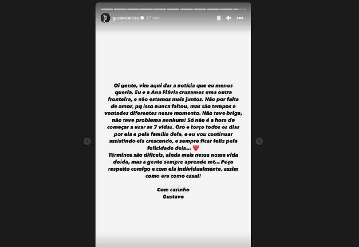 Gustavo Mioto e Ana Castelar terminam a relação