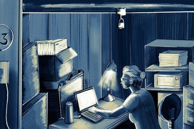 Um espaço de trabalho compartilhado em unidade da Guarde Aqui - (crédito: Luiza Erthal/BBC) Um espaço de trabalho compartilhado em unidade da Guarde Aqui - (crédito: Luiza Erthal/BBC)