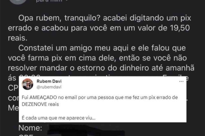 O médico utilizou as redes sociais para compartilhar a ameaça inusitada. - (crédito: Redes sociais/Divulgação) O médico utilizou as redes sociais para compartilhar a ameaça inusitada. - (crédito: Redes sociais/Divulgação)