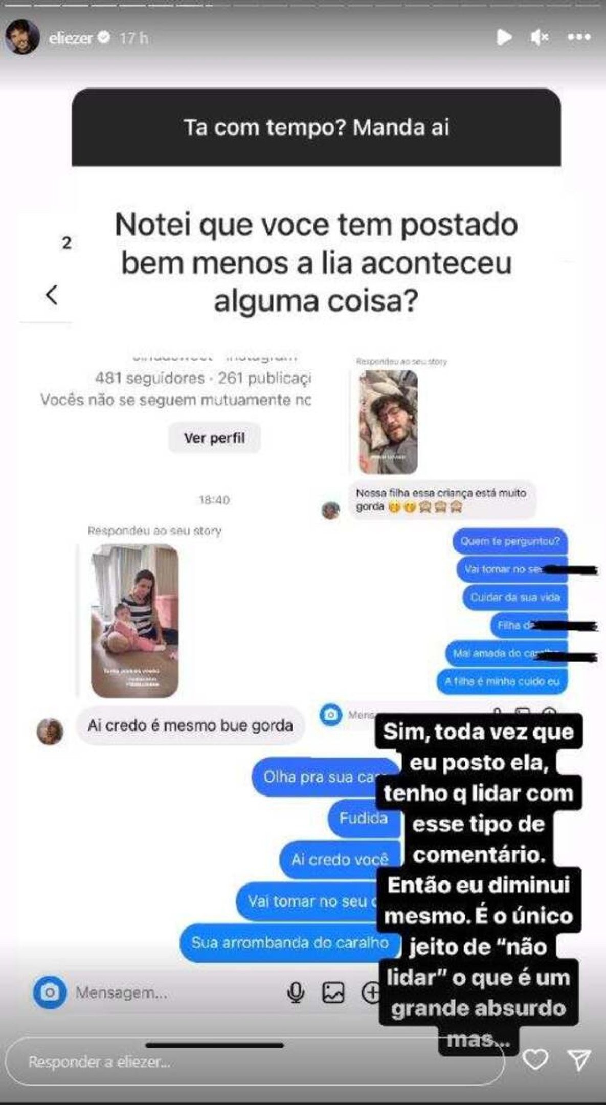 Enquanto Eliezer cuida da filha em casa, mantendo-a protegida da maldade da internet, Viih Tube está a trabalho em Paris