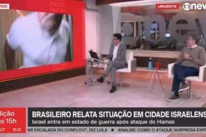 Entrevistado da Globo News sai durante entrevista em Israel por alerta de bomba - (crédito: Reprodução Globo News) Entrevistado da Globo News sai durante entrevista em Israel por alerta de bomba - (crédito: Reprodução Globo News)