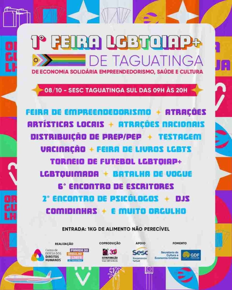 Primeira feira LGBTQIAP+ acontece neste domingo (8/10) em Taguatinga