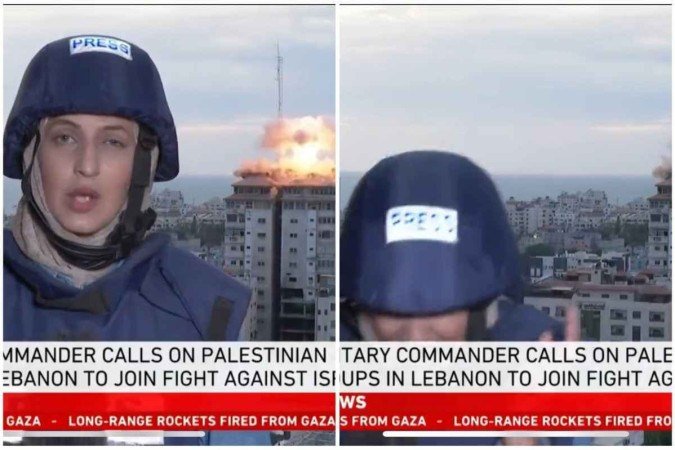 A repórter está em Gaza e tinha acabado de entrar ao vivo quando foi surpreendida pela explosão - (crédito: Al Jazeera/Reprodução) A repórter está em Gaza e tinha acabado de entrar ao vivo quando foi surpreendida pela explosão - (crédito: Al Jazeera/Reprodução)
