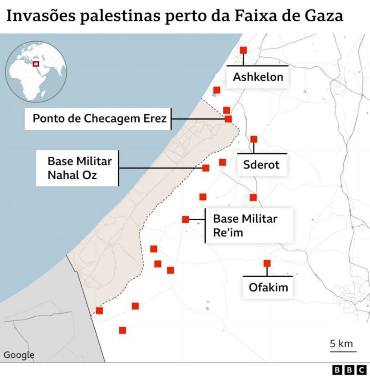 Mapa do conflito entre Israel e Palestina