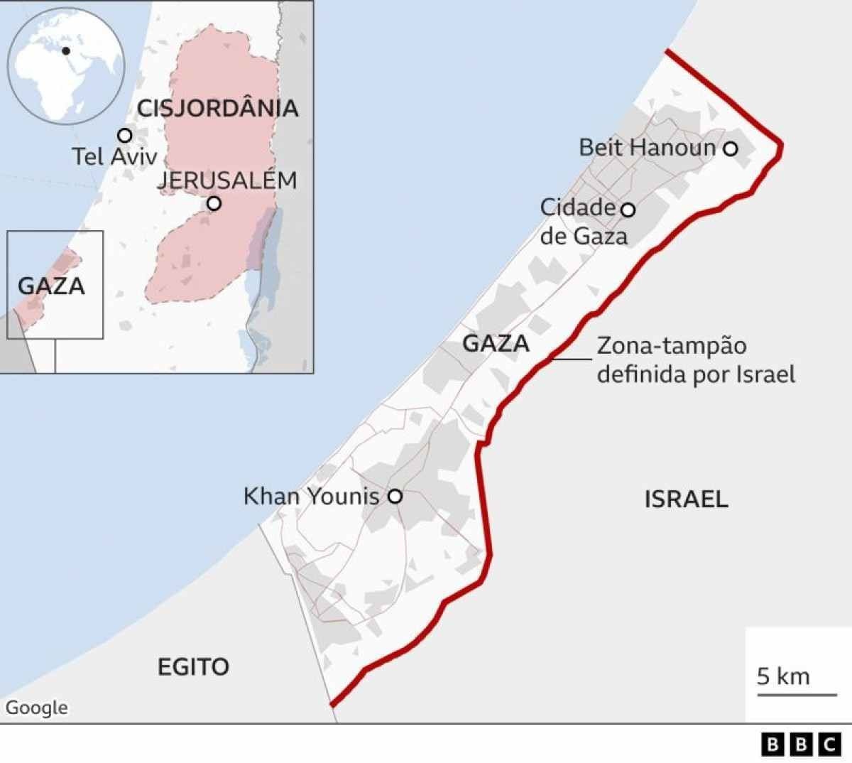 Mapa do conflito entre Israel e Palestina