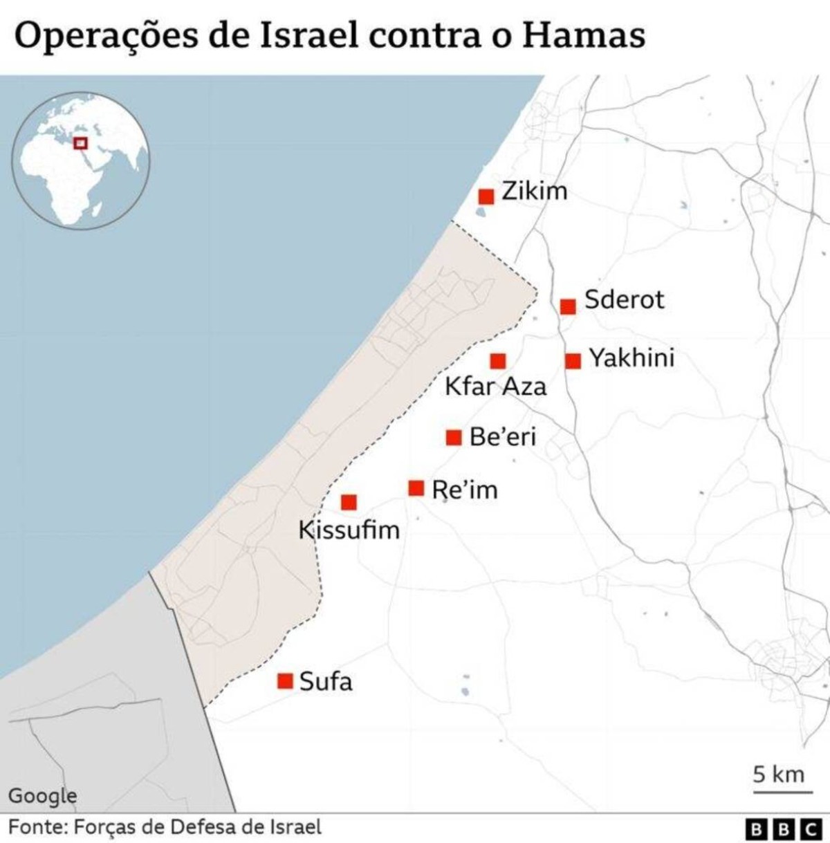 Mapa do conflito entre Israel e Palestina