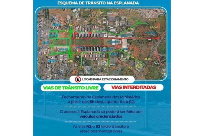 Mudanças no trânsito para celebração de Nossa Senhora Aparecida, na Esplanada dos Ministérios - (crédito: Divulgação/SSP-DF) Mudanças no trânsito para celebração de Nossa Senhora Aparecida, na Esplanada dos Ministérios - (crédito: Divulgação/SSP-DF)
