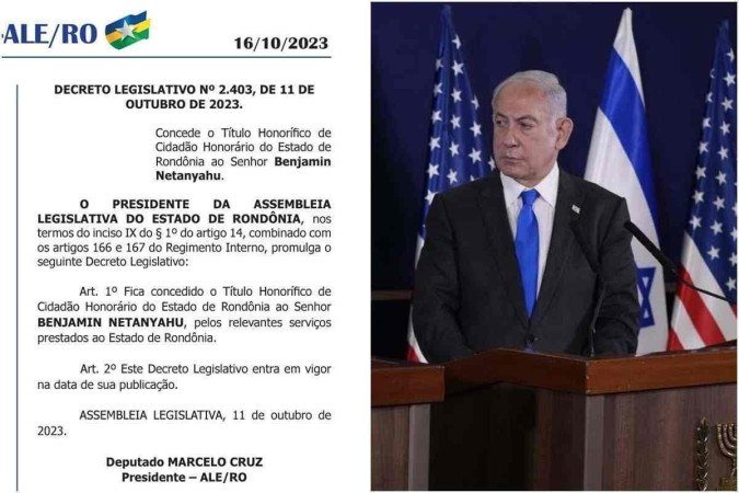Primeiro-ministro de Israel, Benjamin Netanyahu agora é cidadão honorário de Rondônia - (crédito: DO-ALE-RO/Reprodução - Jacquelyn Martin / POOL / AFP) Primeiro-ministro de Israel, Benjamin Netanyahu agora é cidadão honorário de Rondônia - (crédito: DO-ALE-RO/Reprodução - Jacquelyn Martin / POOL / AFP)