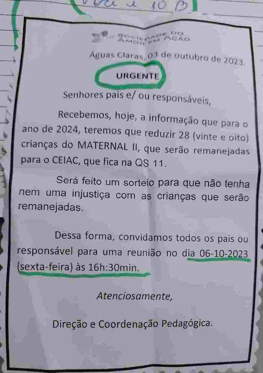 Bilhete recebido pelas m&atilde;es