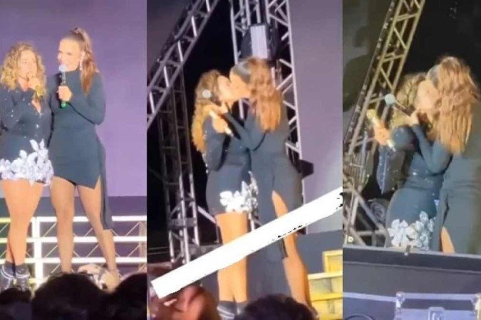 O beijo aconteceu após a dupla de amigas performar a música O beijo aconteceu após a dupla de amigas performar a música
