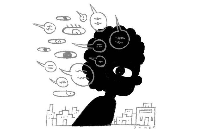 Ilustração de jovem sofrendo ofensas raciais - (crédito: Caio Gomez) Ilustração de jovem sofrendo ofensas raciais - (crédito: Caio Gomez)