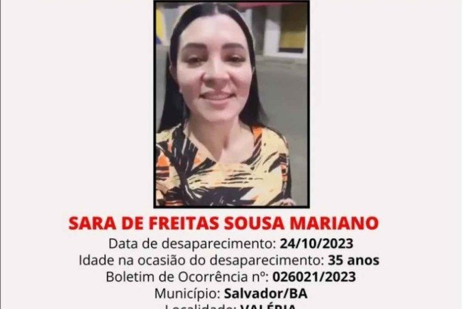 Sara Mariano estava desaparecida desde terça-feira (24/10) - (crédito: Reprodução/Internet) Sara Mariano estava desaparecida desde terça-feira (24/10) - (crédito: Reprodução/Internet)