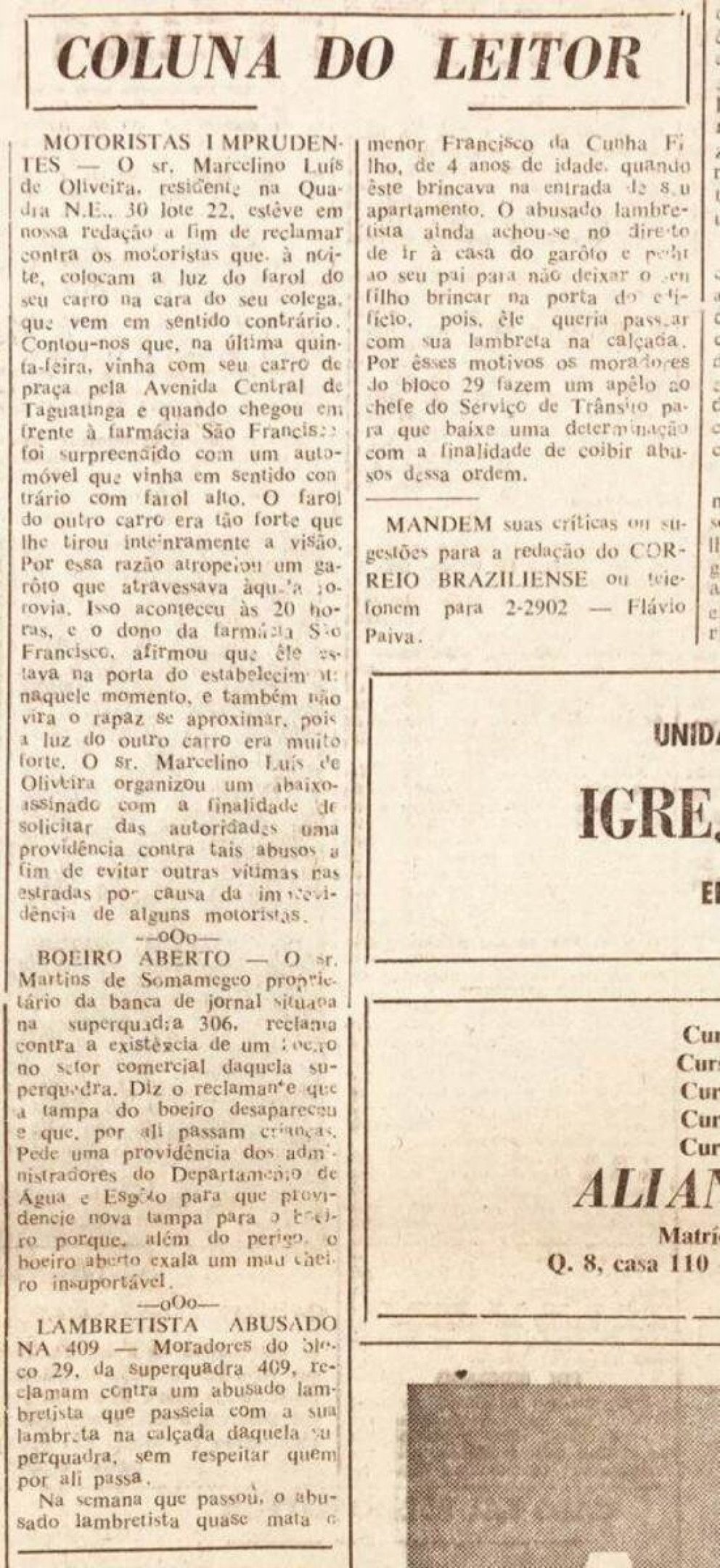 Leitor reclama de farol alto