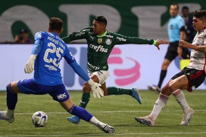 No primeiro turno, Flamengo e Palmeiras ficaram no empate por 1 a 1, no Allianz Parque -  (crédito: Cesar Greco/Palmeiras)