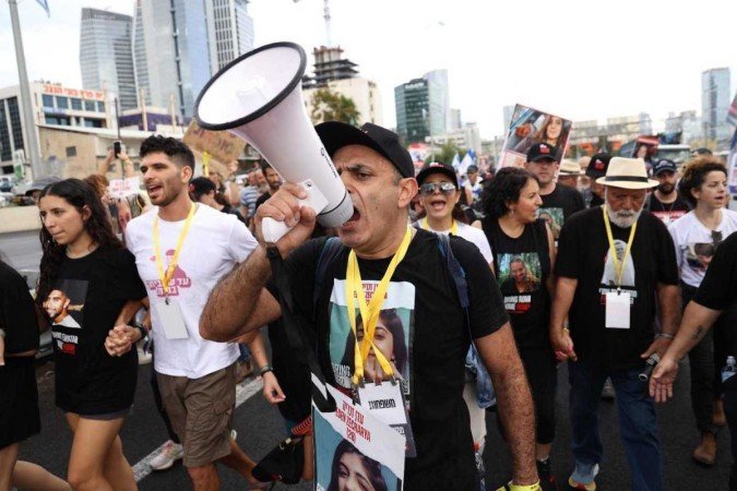 Protesto realizado em Jerusalém por familiares do Hamas - (crédito: Yahav Trudler) Protesto realizado em Jerusalém por familiares do Hamas - (crédito: Yahav Trudler)